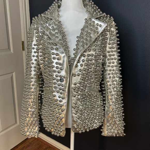 Studded Silver Leather Jacket - Picture 9 of 14